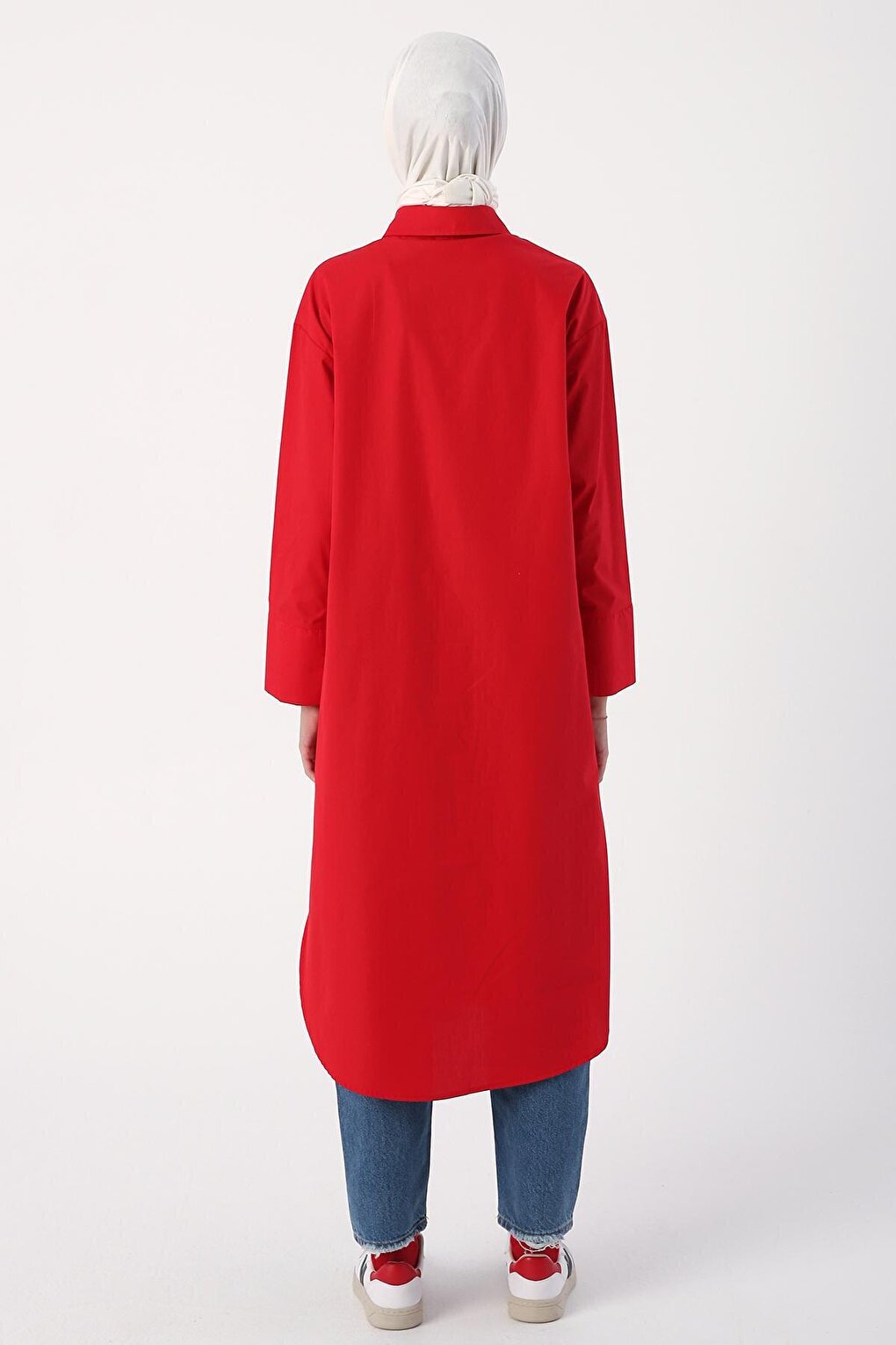 Red 100% Cotton Slit Long Shirt Tunic