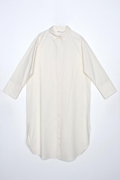 Ecru 100% Cotton Slit Long Shirt Tunic