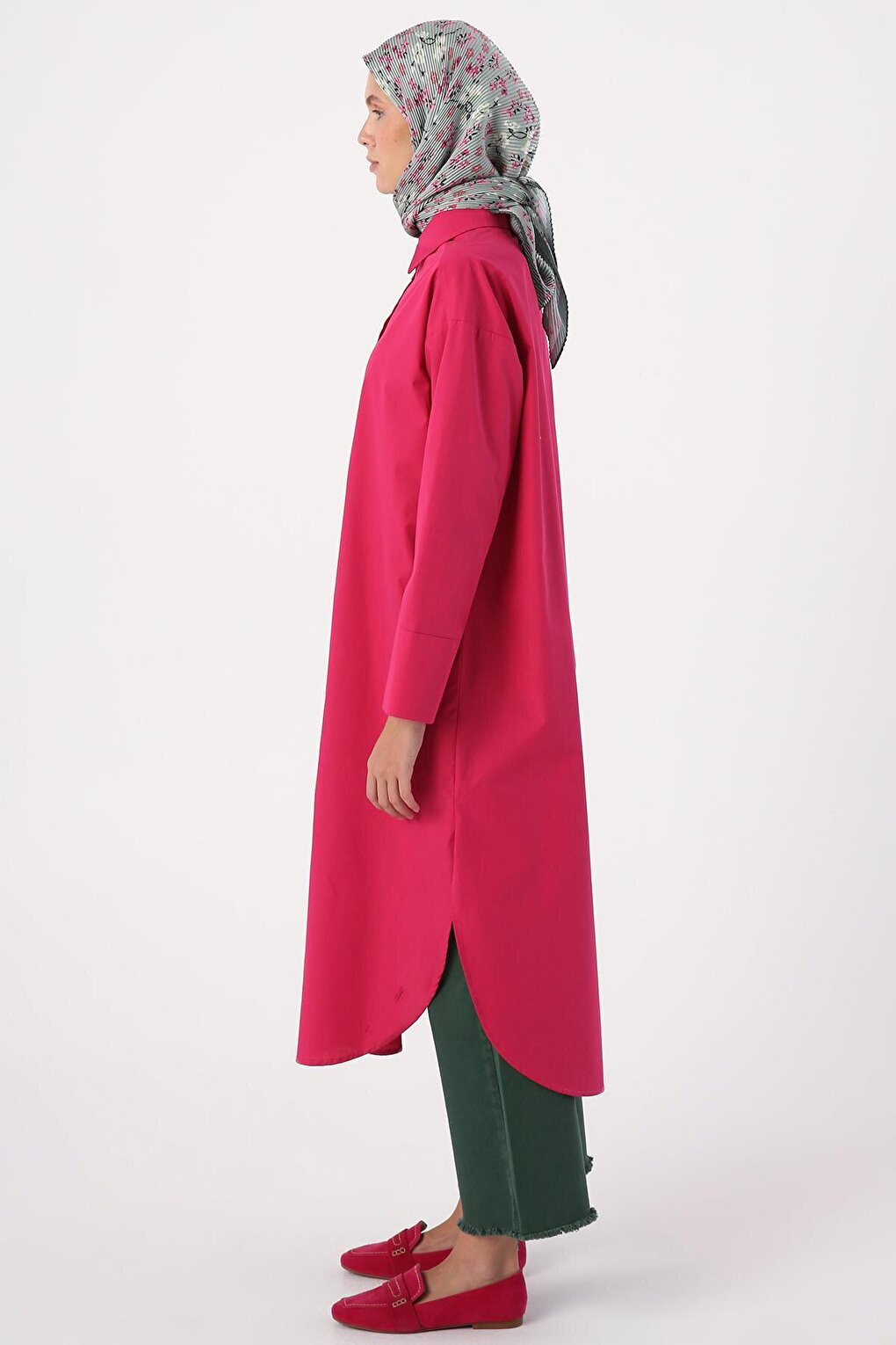 Dark Pink 100% Cotton Slit Long Shirt Tunic