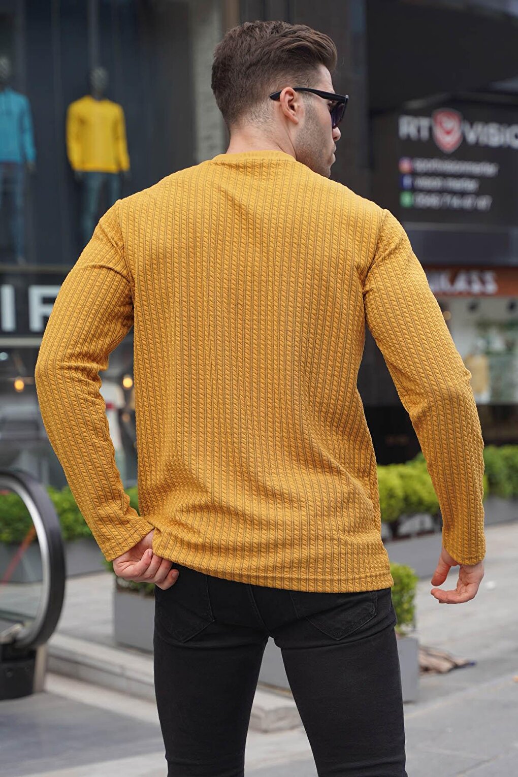 Mustard Waffle Fabric Basic Sweater 6007