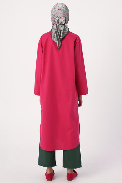 Dark Pink 100% Cotton Slit Long Shirt Tunic