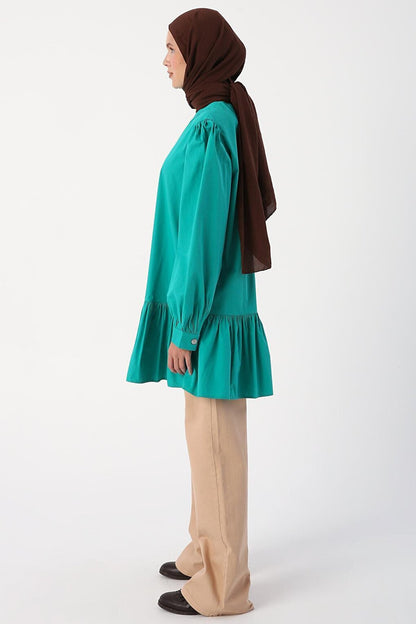 Green01 Ribbed Collarless Cotton Tunic