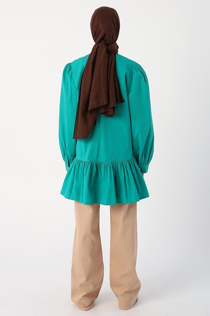 Green01 Ribbed Collarless Cotton Tunic