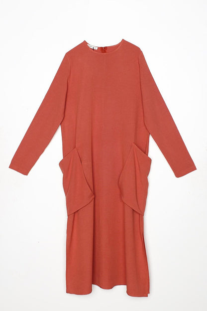 Loose Linen Tunic with Brick Side Pockets