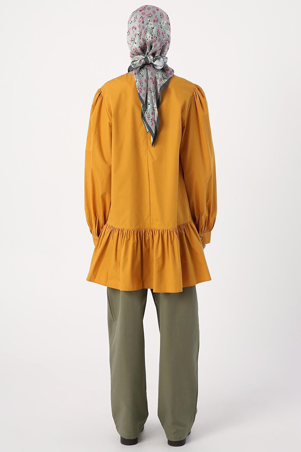 Mustard Ribbed Collarless Cotton Tunic