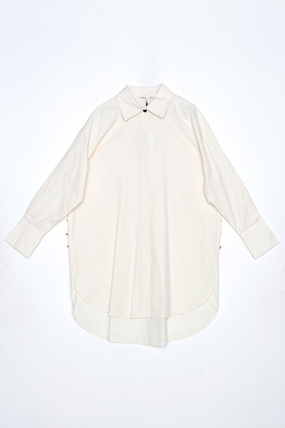 Ecru Detailed Shirt Tunic with Ornamental Patch on the Side