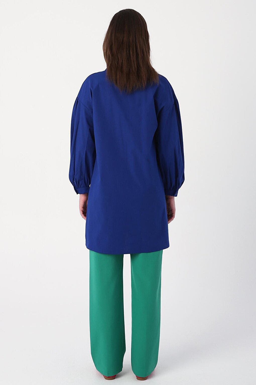 Saks Shirt Collar Oversize Tunic with Gather Detail