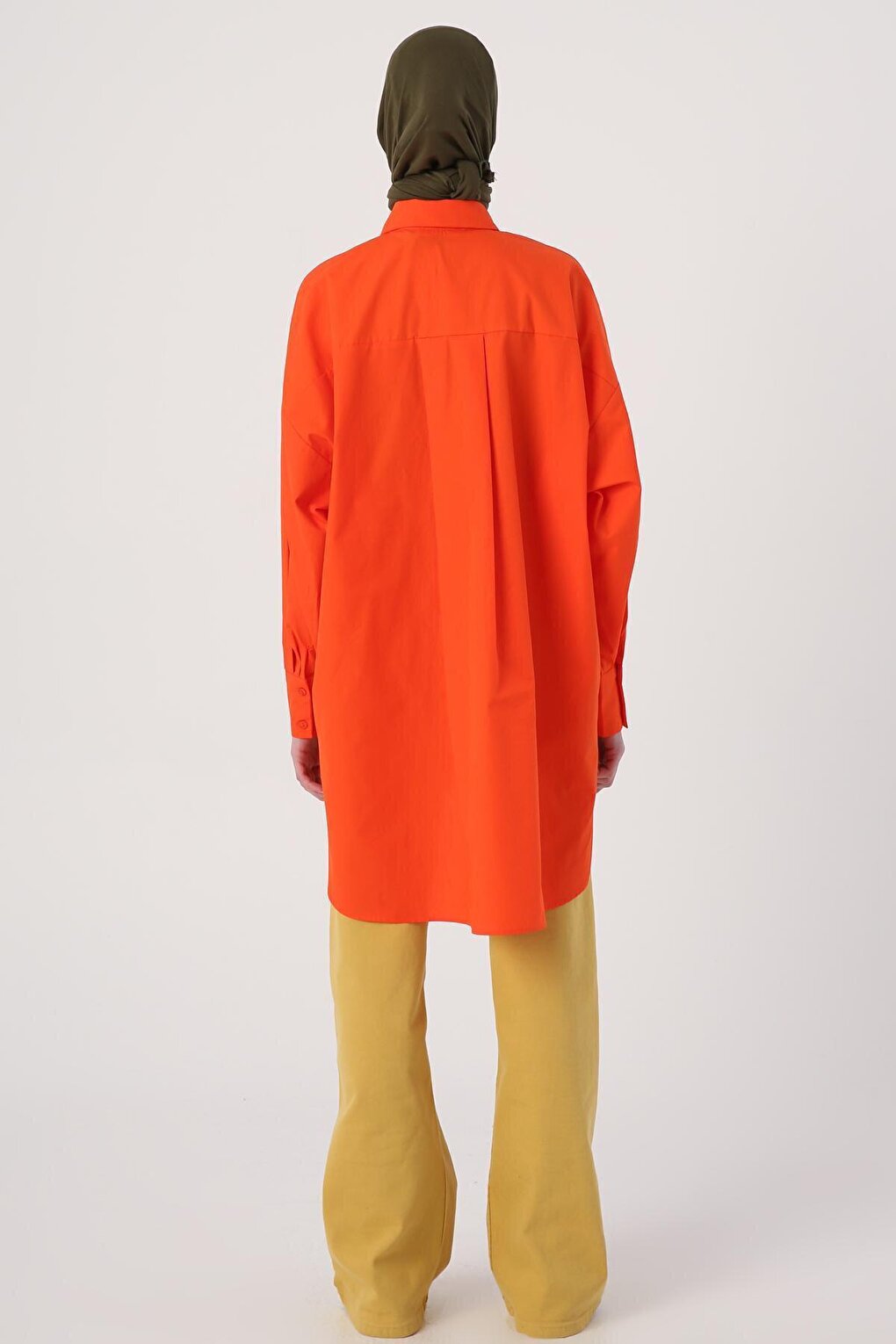 Orange 100% Cotton Oversize Pocketed Shirt Tunic