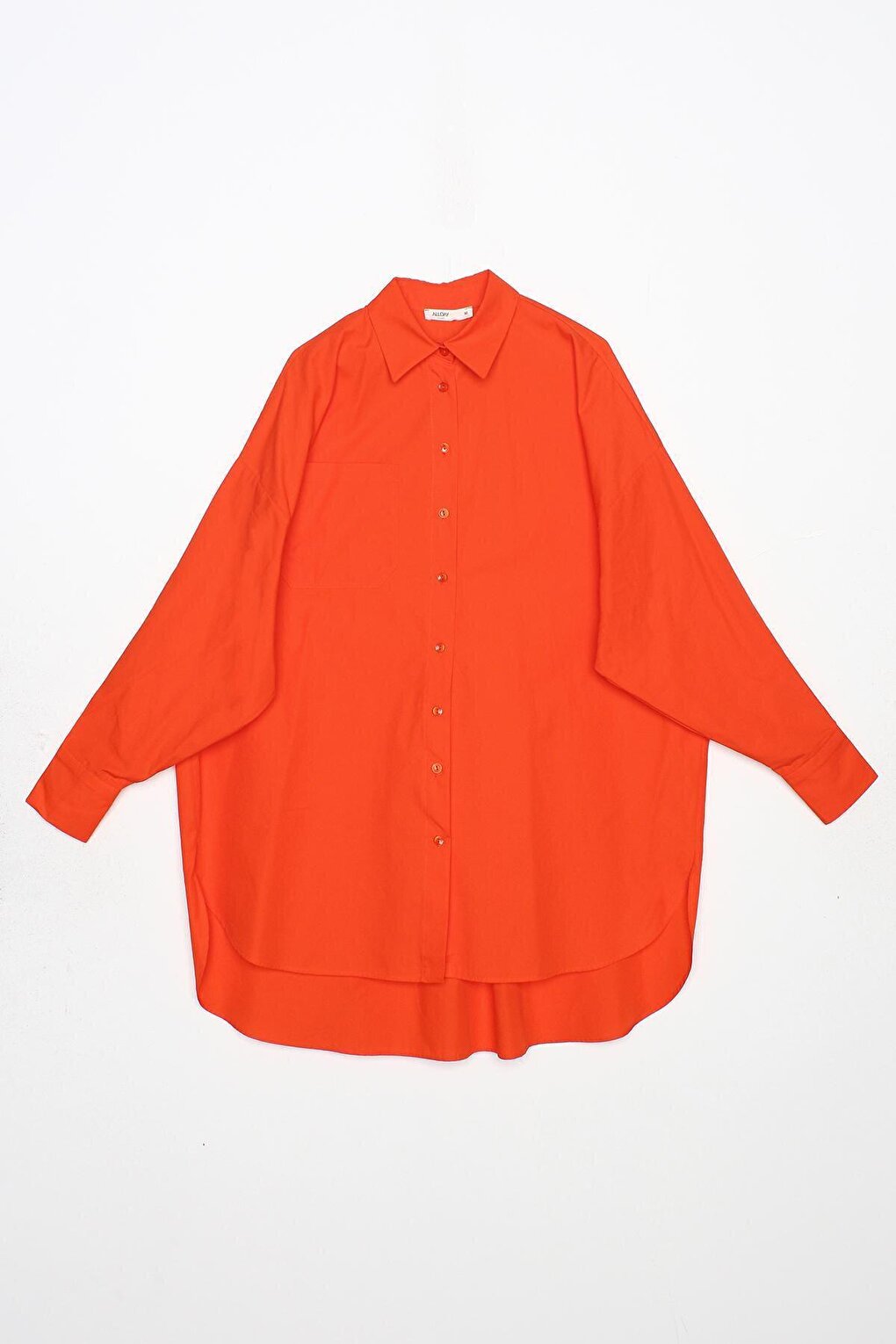 Orange 100% Cotton Oversize Pocketed Shirt Tunic