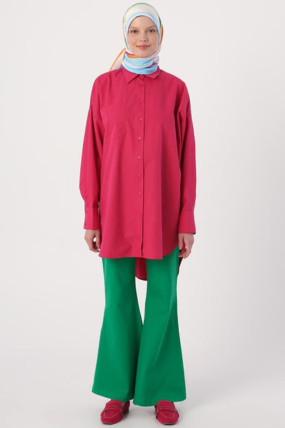 Fuchsia 100% Cotton Oversize Pocketed Shirt Tunic