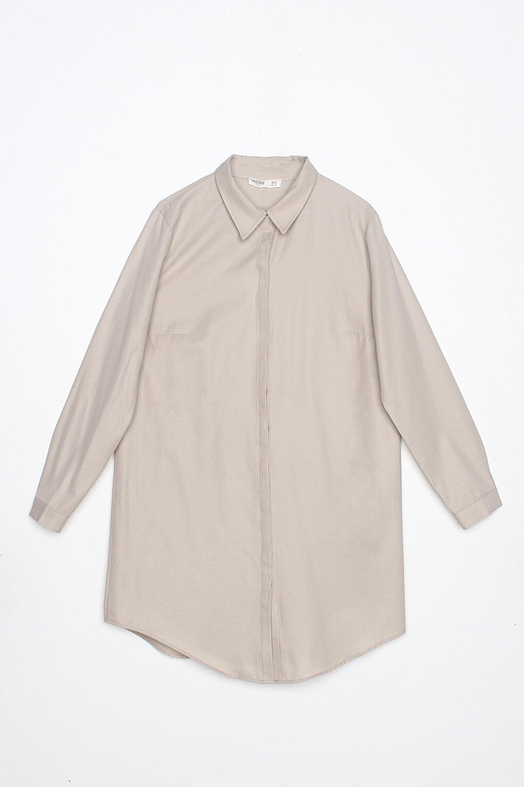 Beige Basic Hidden Placket Shirt Tunic