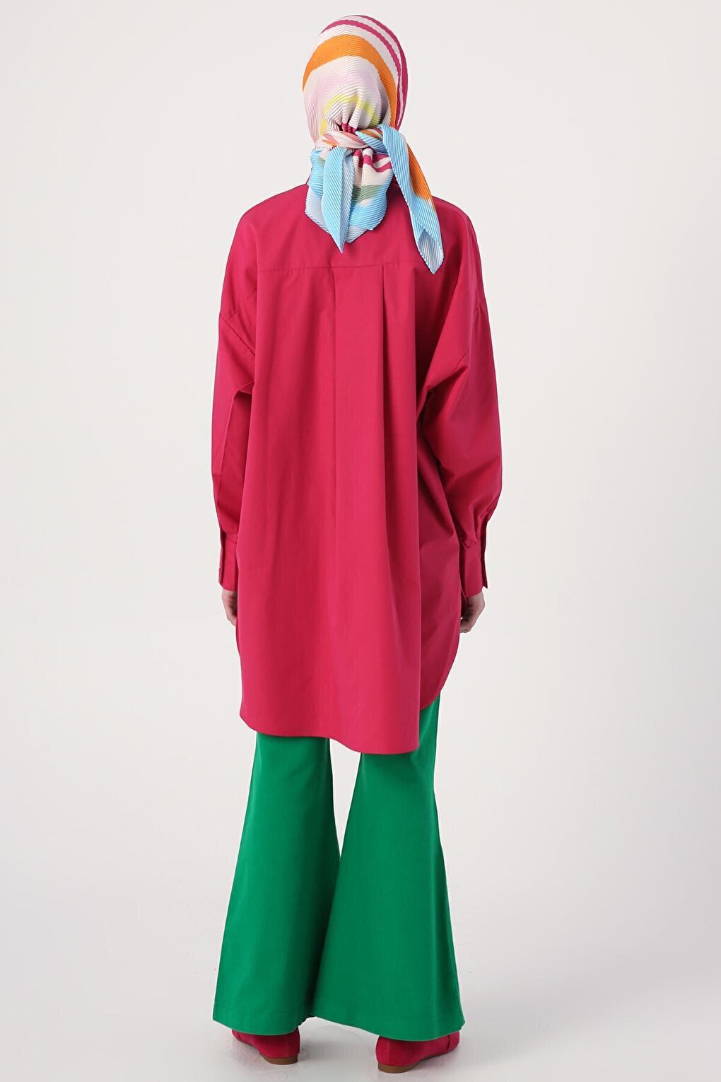 Fuchsia 100% Cotton Oversize Pocketed Shirt Tunic