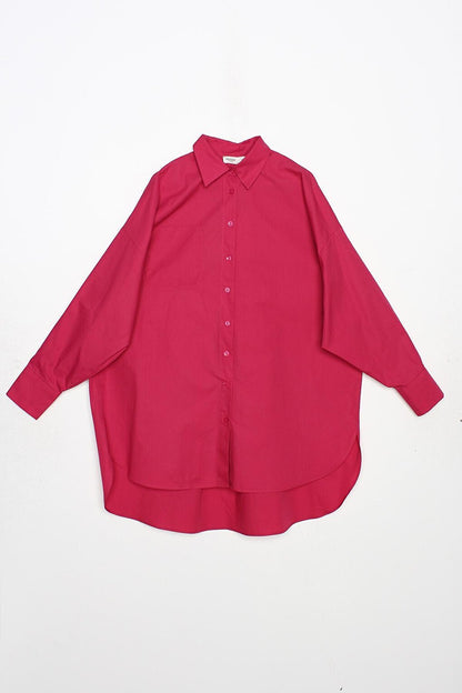 Fuchsia 100% Cotton Oversize Pocketed Shirt Tunic