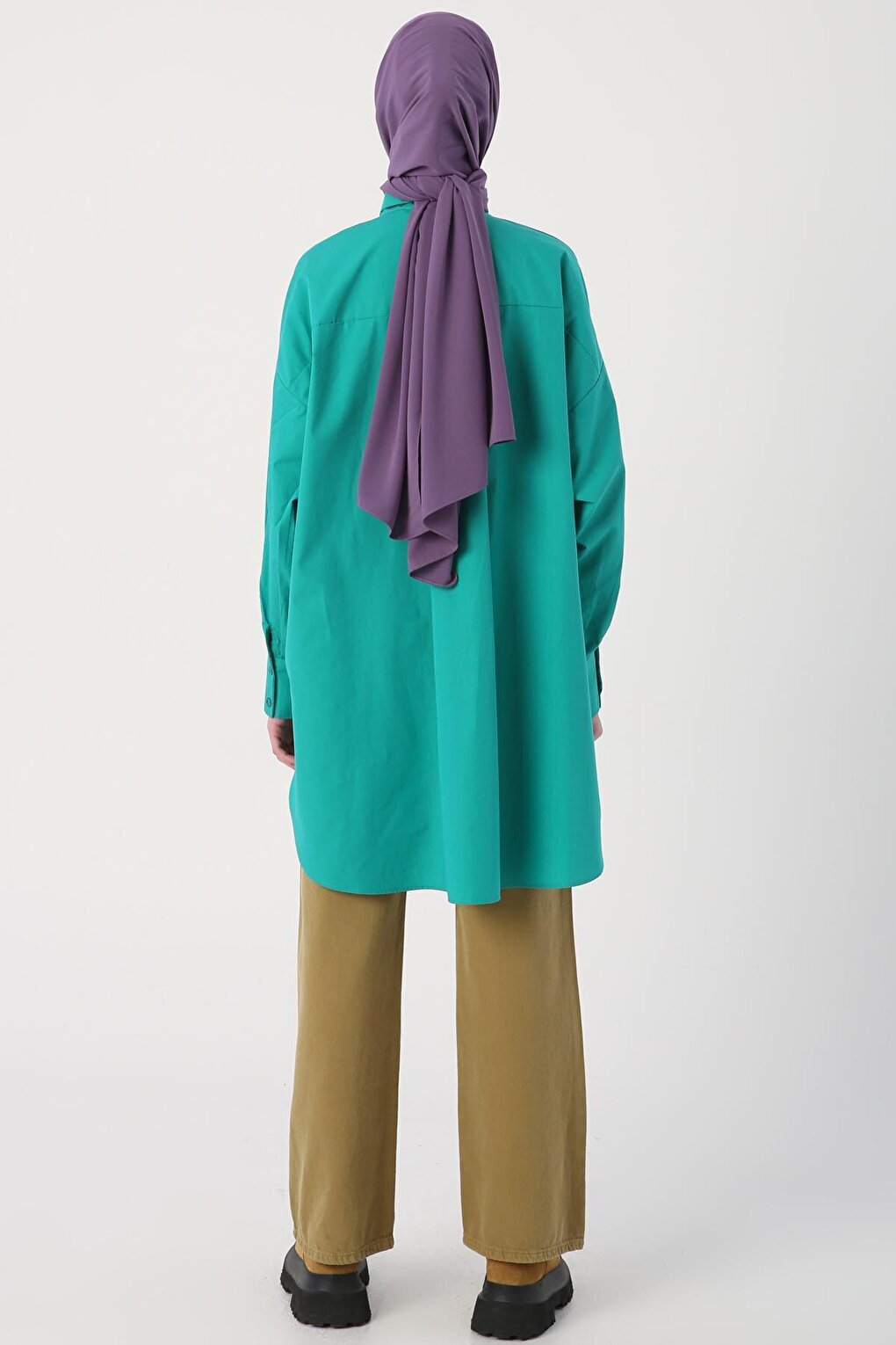 Green 100% Cotton Oversize Pocketed Shirt Tunic