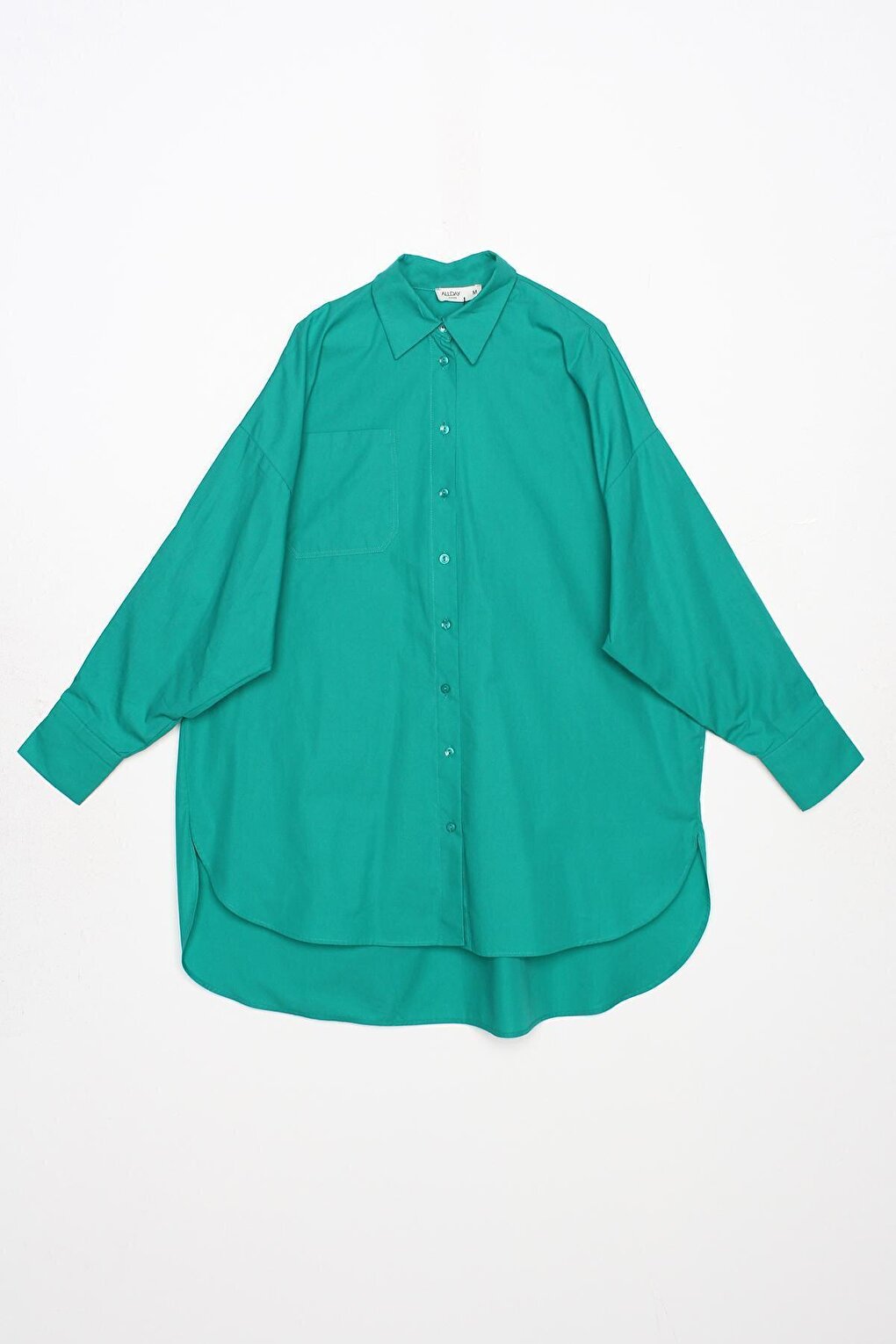 Green 100% Cotton Oversize Pocketed Shirt Tunic