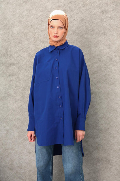 Saks 100% Cotton Oversize Pocketed Shirt Tunic