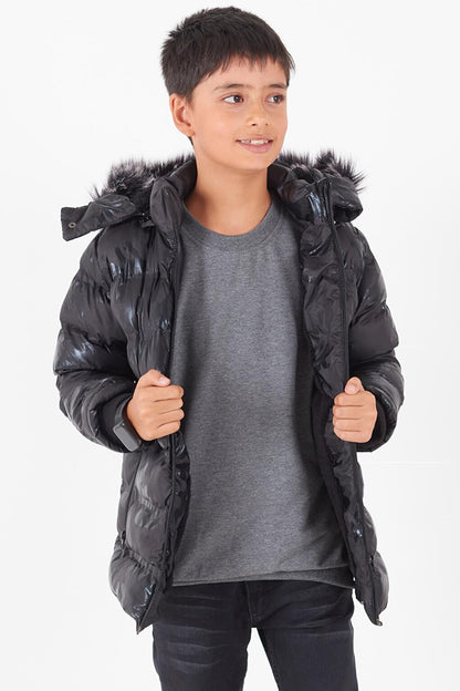 Boy's Coat Camouflage Patterned Hooded Puffer Coat 14538