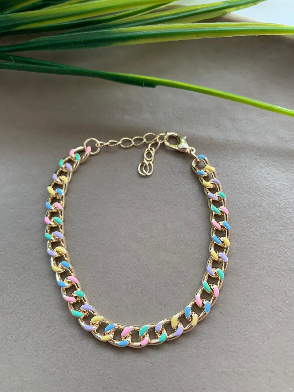 Pastel Colored Enamel Chain Bracelet