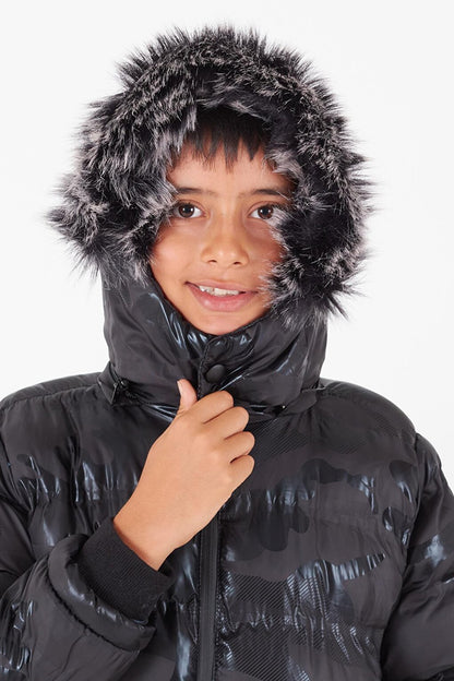 Boy's Coat Camouflage Patterned Hooded Puffer Coat 14538