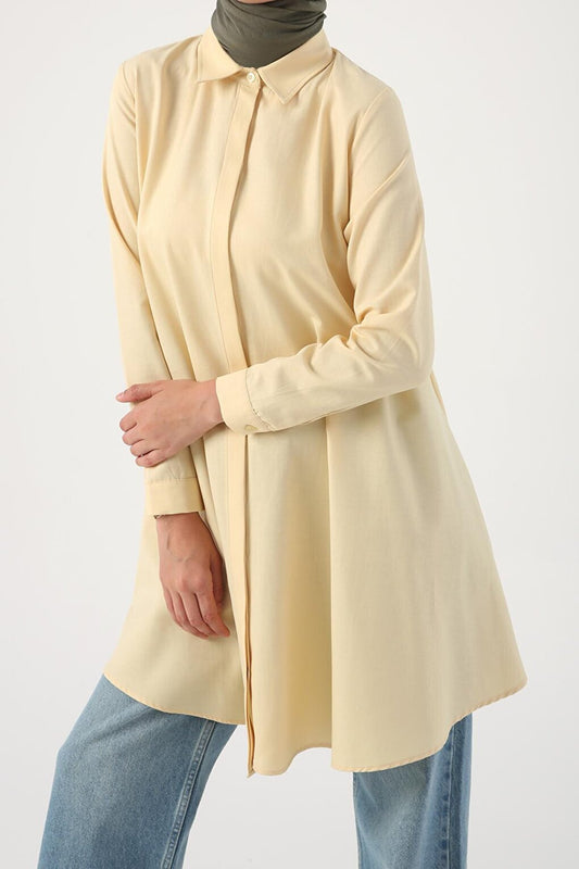 Light Yellow Basic Flared Shirt Tunic