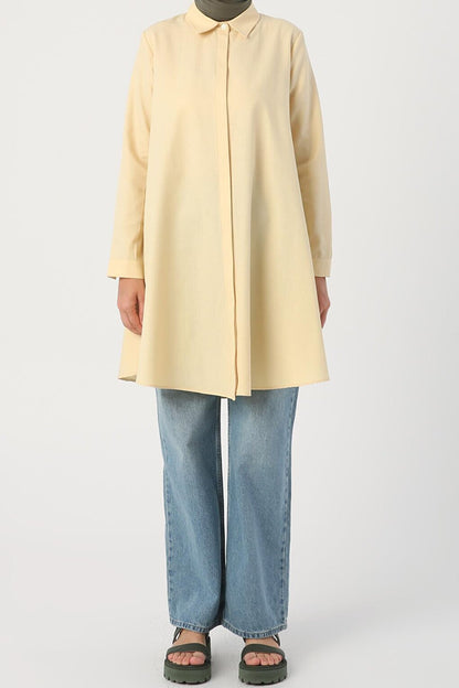 Light Yellow Basic Flared Shirt Tunic