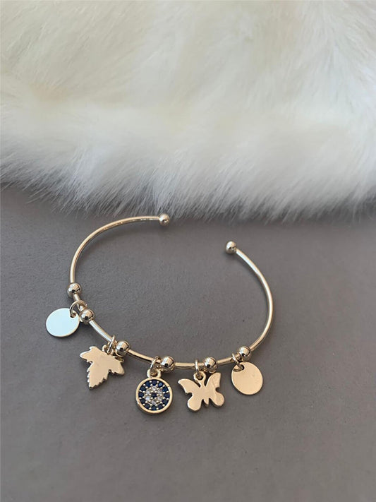 Charm Bracelet with Butterfly Evil Eye Leaf Figure