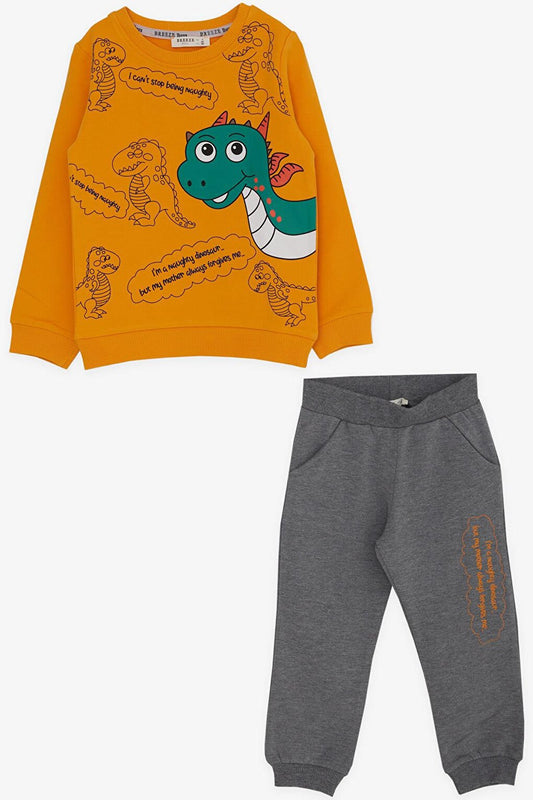 Baby Boy Tracksuit Set Dinosaur Patterned Mustard Yellow (Age 1-2)