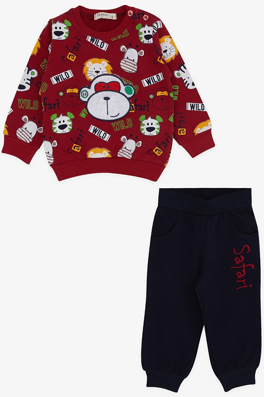 Baby Boy Tracksuit Set, Monkey Embroidered, Claret Red (Age 1-2)