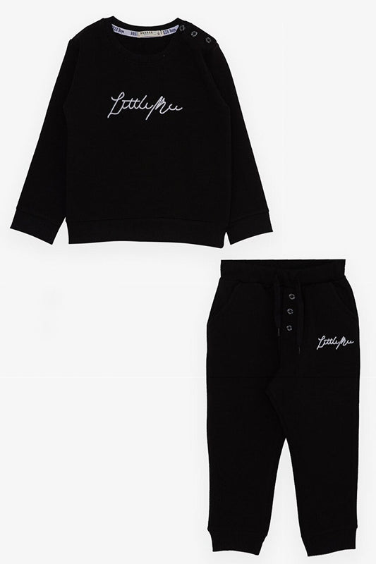 Boy's Tracksuit Set Embroidered Text Printed Black (Age 2-6)