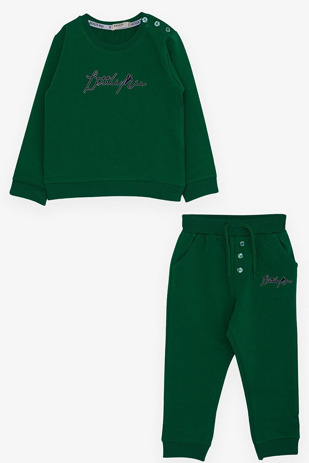 Boy's Tracksuit Set Embroidered Text Printed Green (Age 2-3)