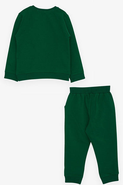 Boy's Tracksuit Set Embroidered Text Printed Green (Age 2-3)