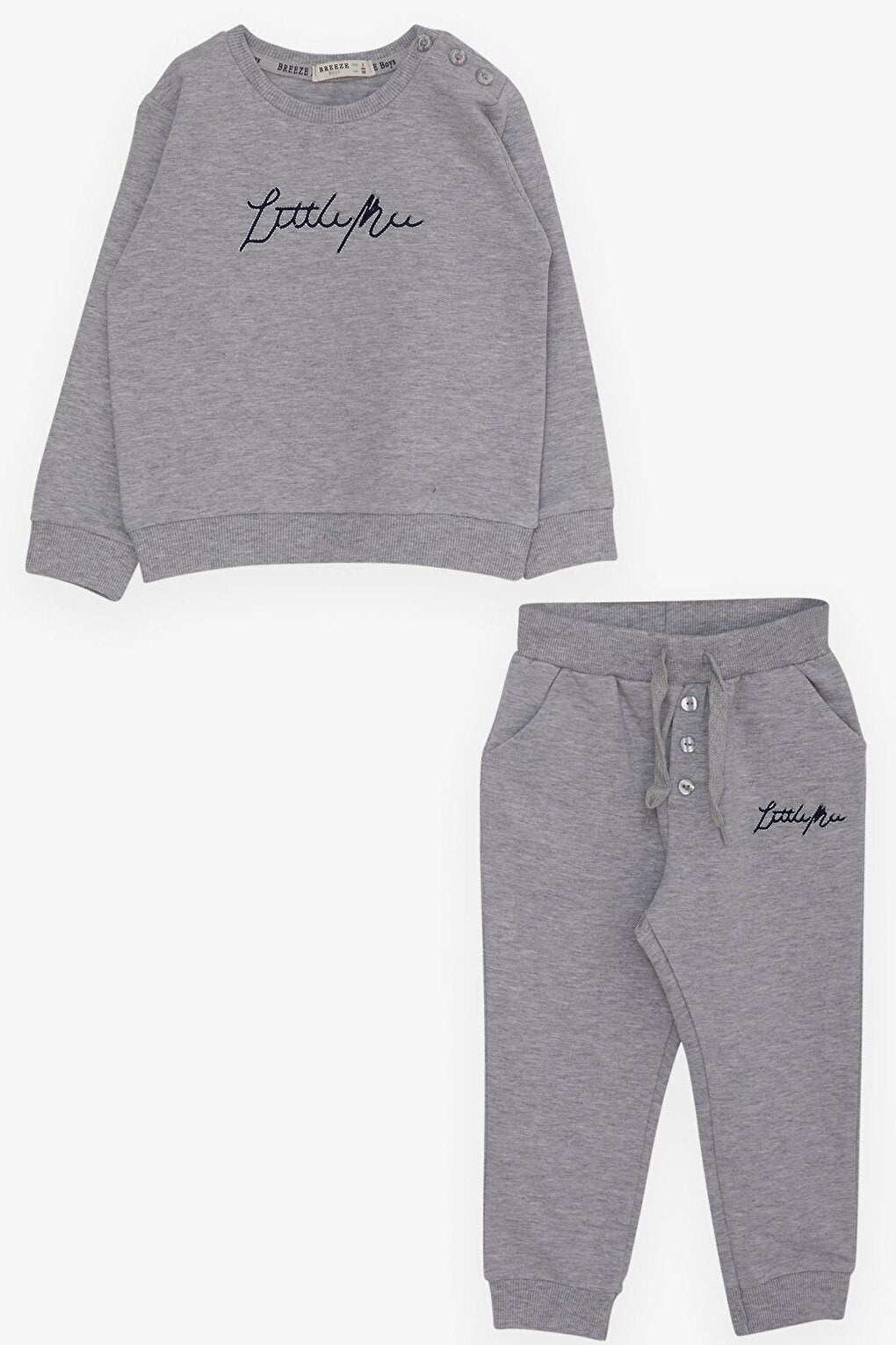 Baby Boy Tracksuit Set Embroidered Text Printed Light Gray Melange (Age 2)