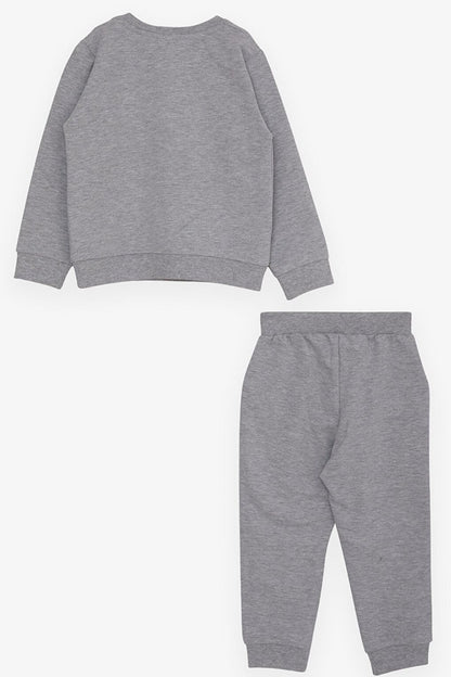 Baby Boy Tracksuit Set Embroidered Text Printed Light Gray Melange (Age 2)