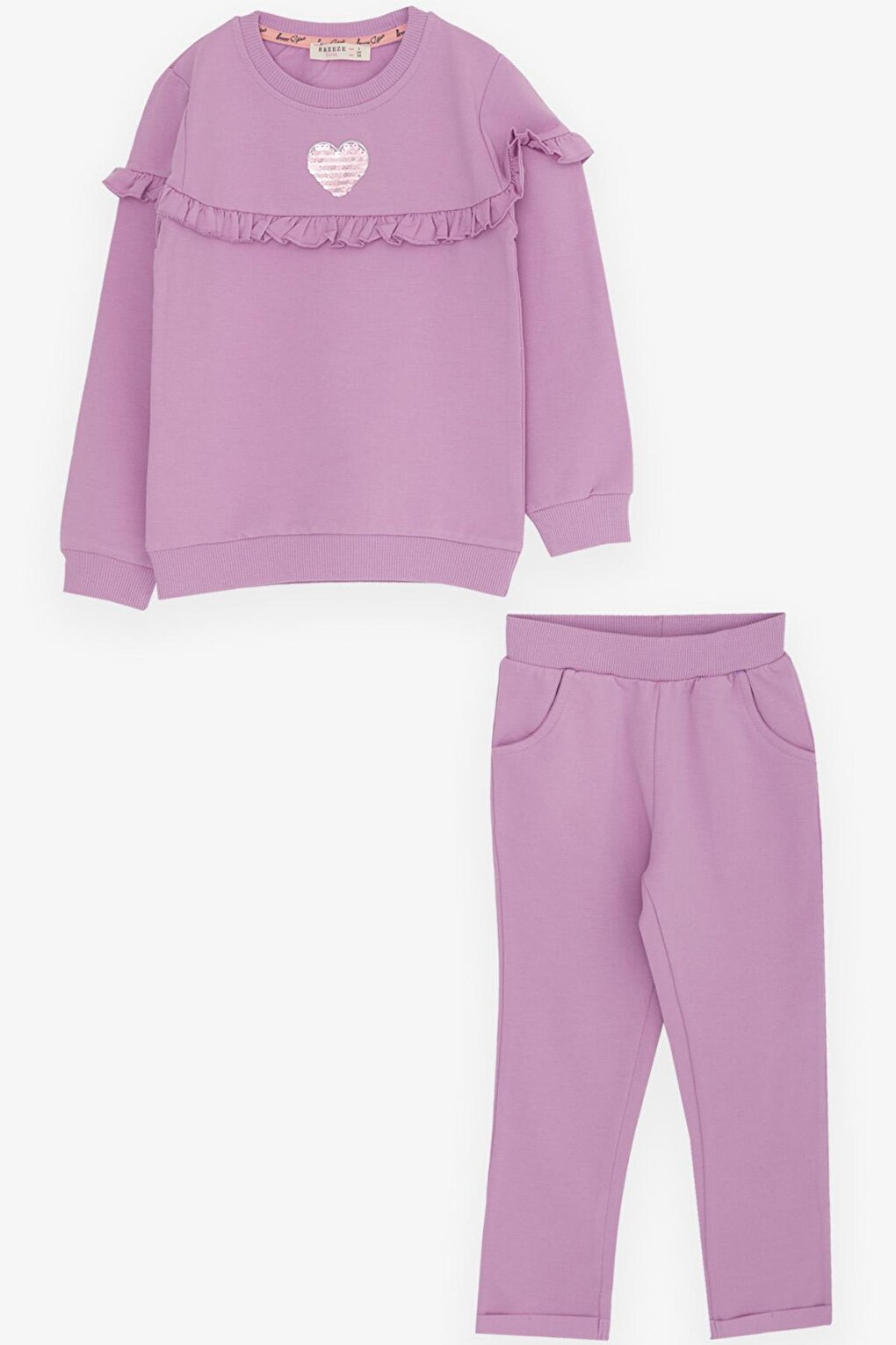 Girl's Tracksuit Set Sequined Heart Printed Lilac (Age 2)