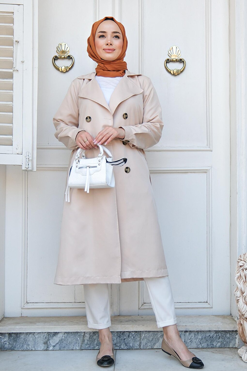 Waist Tied Trench Coat Cream