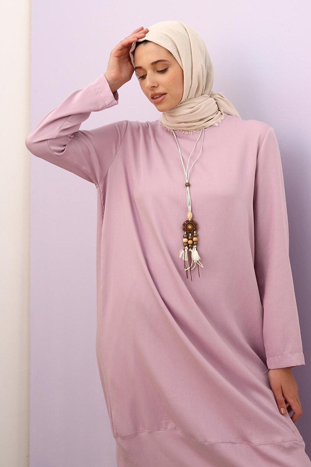 Lilac Asymmetrical Necklace Long Tunic