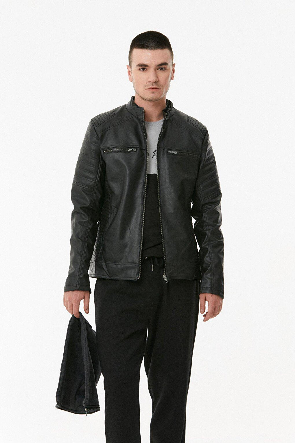 Faux Leather Hooded Jacket