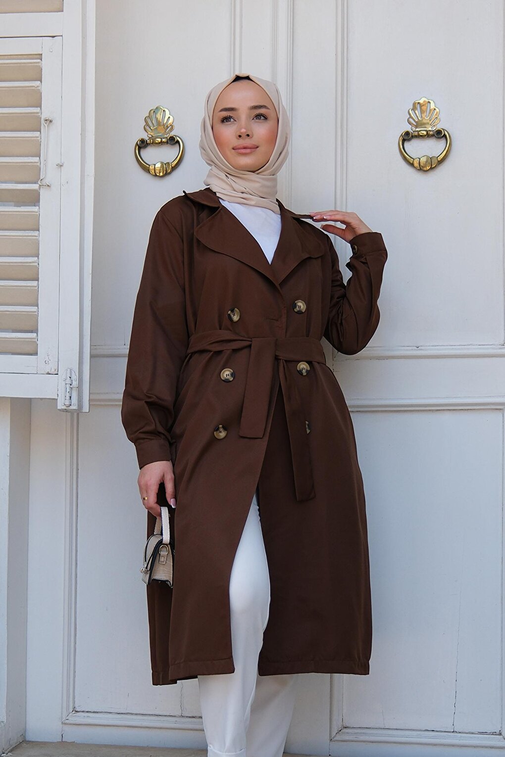 Waist Tied Trench Coat Brown