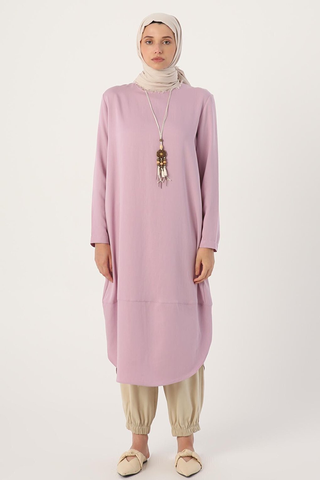 Lilac Asymmetrical Necklace Long Tunic