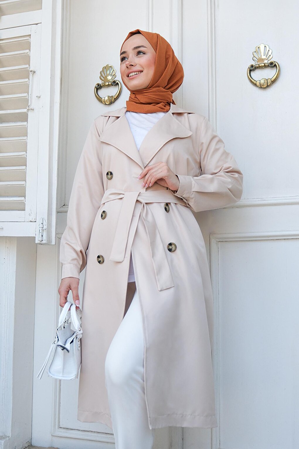 Waist Tied Trench Coat Cream