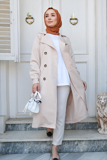 Waist Tied Trench Coat Cream