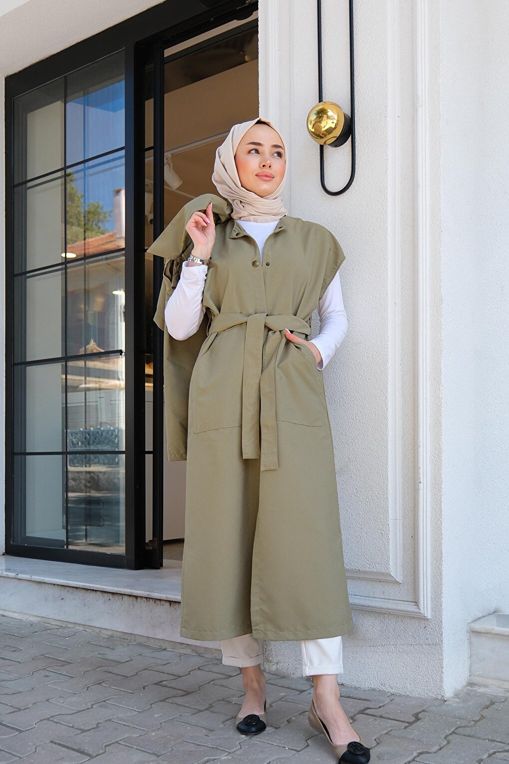 Snap-Flat Piece Trench Coat Khaki Green