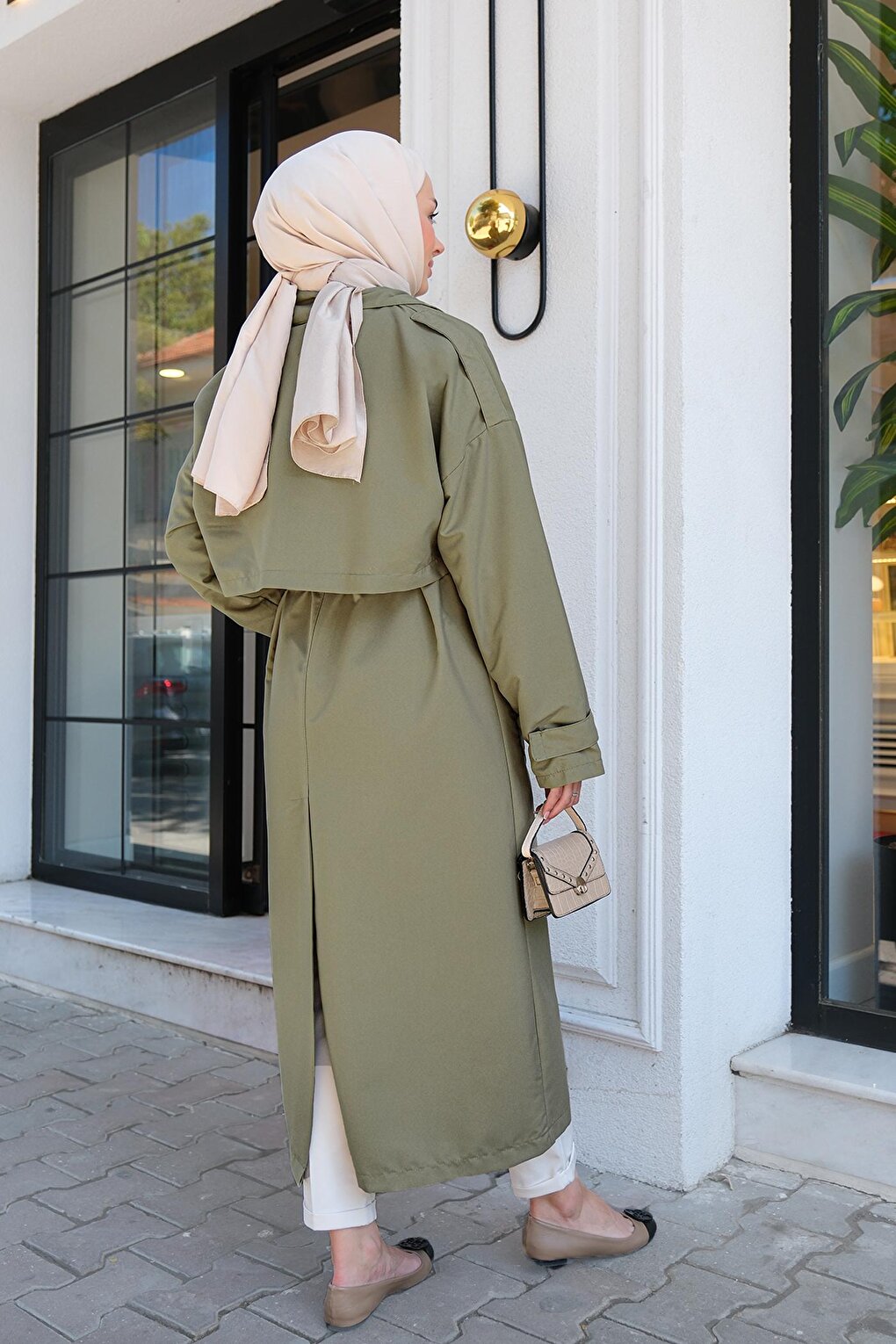 Snap-Flat Piece Trench Coat Khaki Green