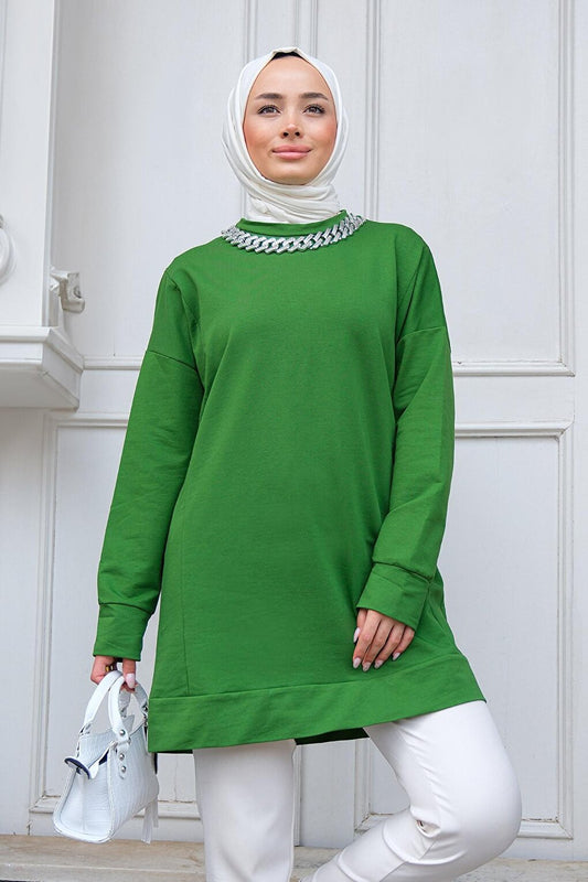 Crew Neck Necklace Tunic Emerald Green