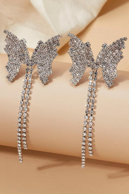 Butterfly Figured Row Stone Dangle Evening Dress Earrings