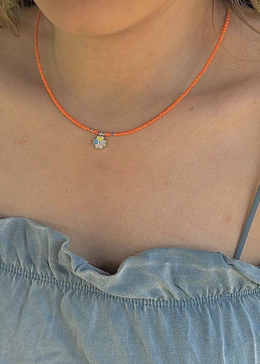 Clover Orange Sand Bead Women's Necklace