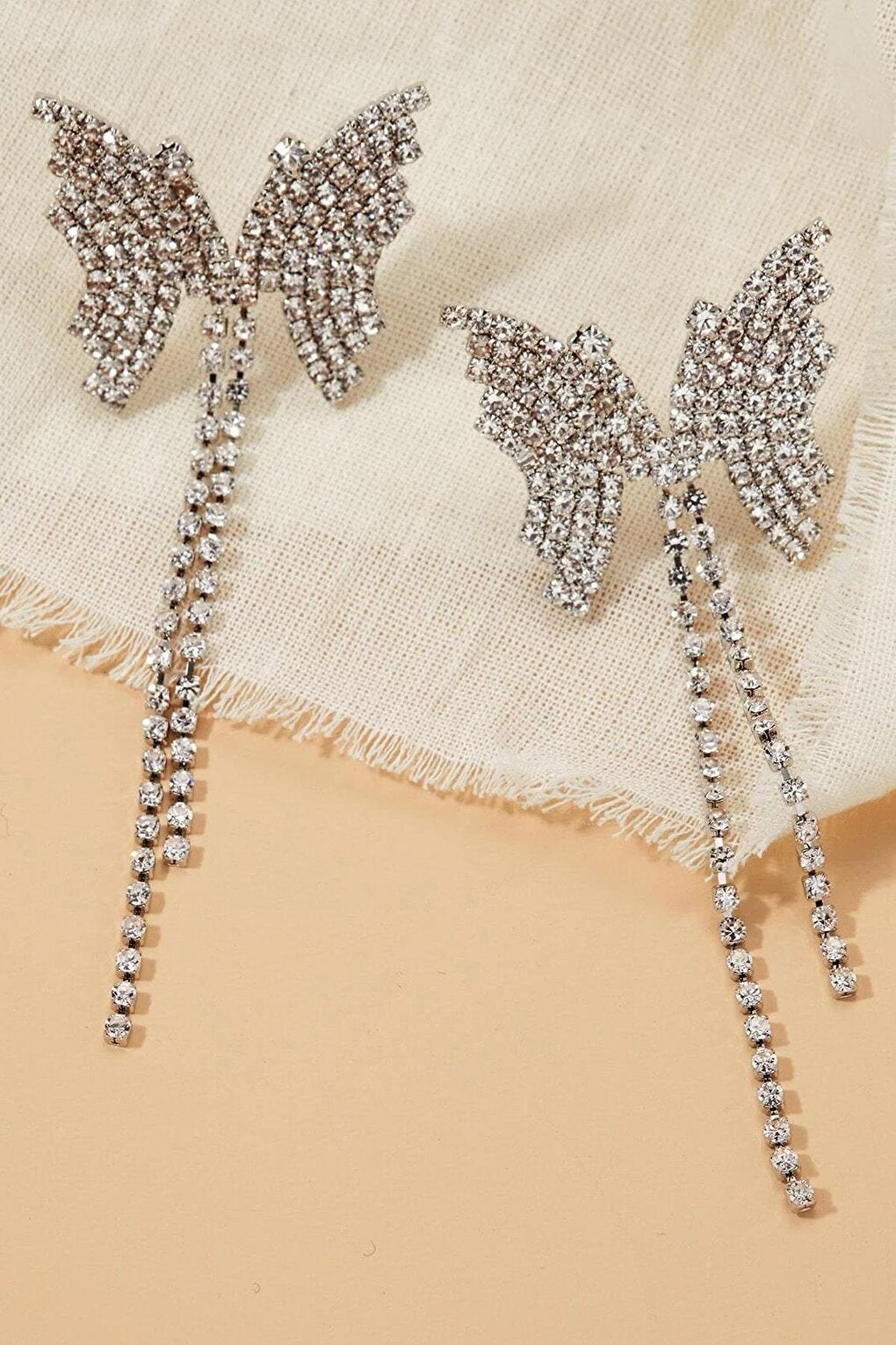 Butterfly Figured Row Stone Dangle Evening Dress Earrings