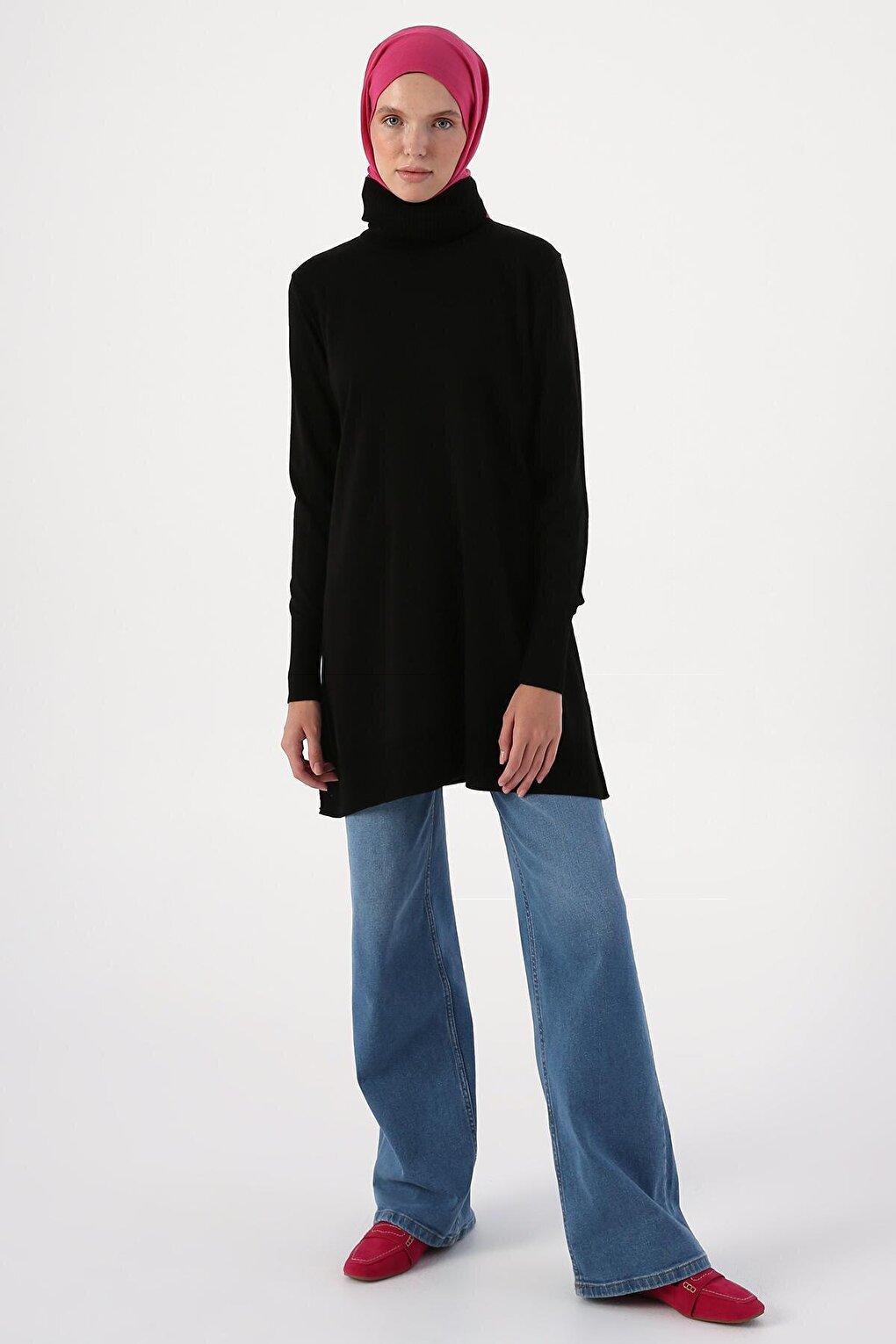 Black Turtleneck Knitwear Tunic