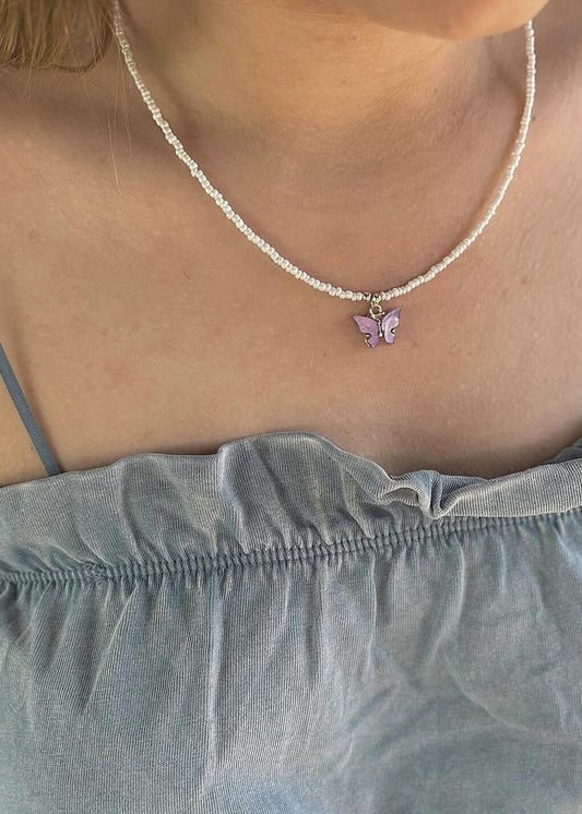 Lilac Mother of Pearl Butterfly Women's Sand Necklace