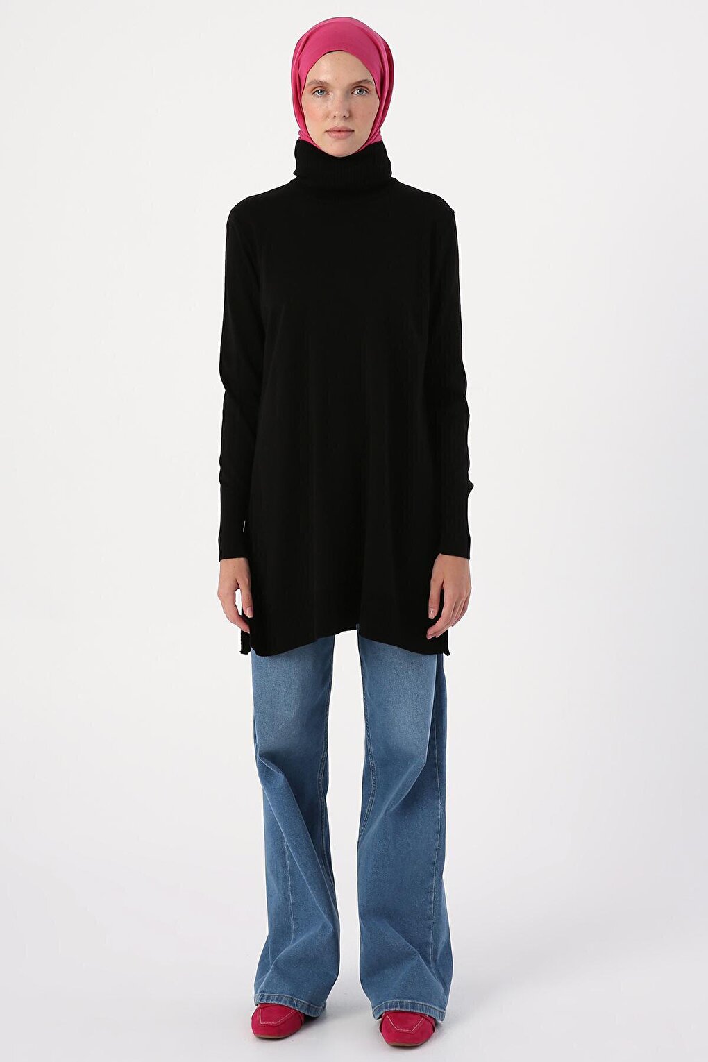 Black Turtleneck Knitwear Tunic